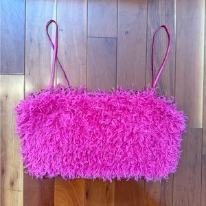 Y2K Pink Feather Textured Crop Cami Top - Cotton Candy LA